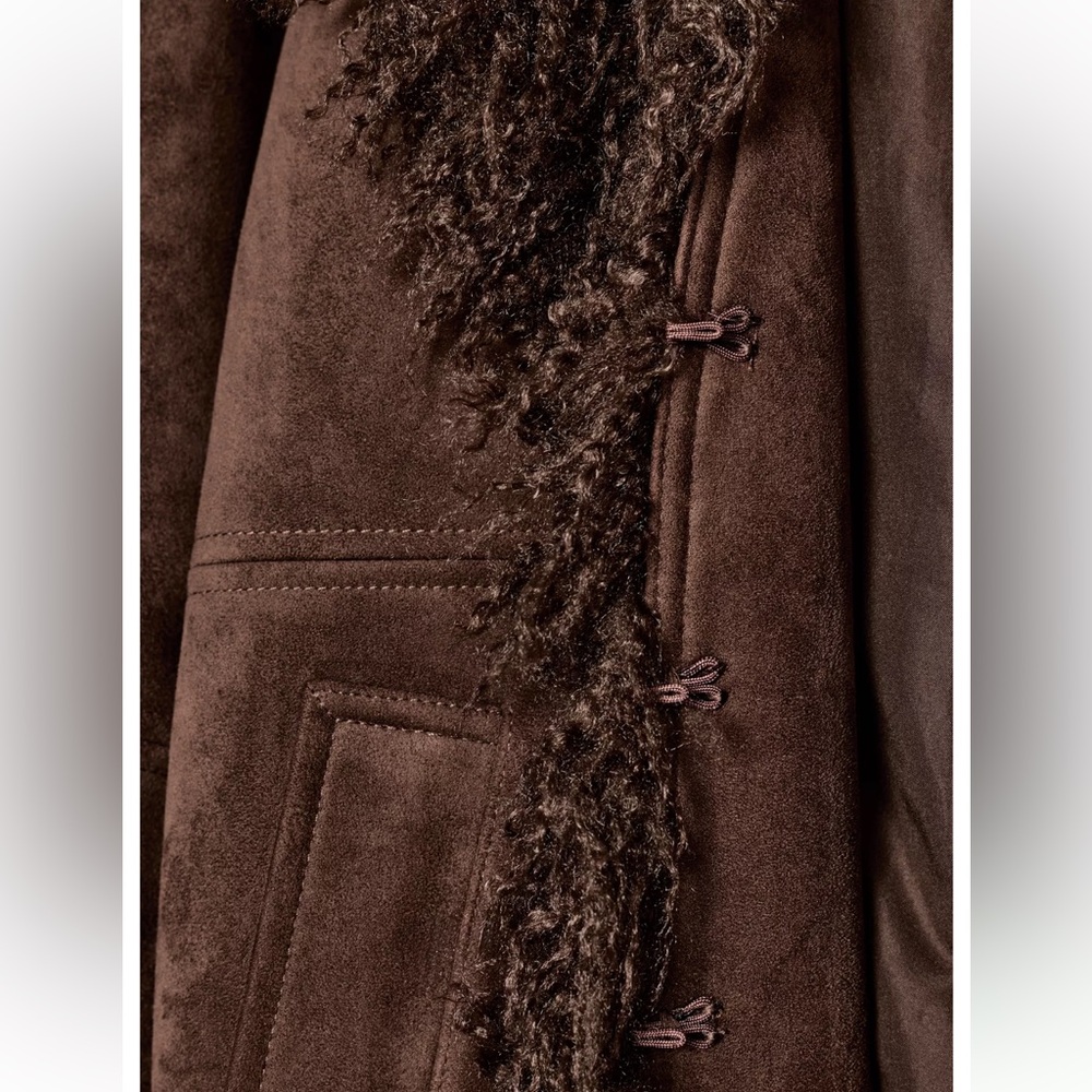 ZARA DOUBLE FACED FAUX FUR JACKET COAT PENNY LANE FAUX SUEDE 8372/221 SMALL XL - Picture 9 of 15